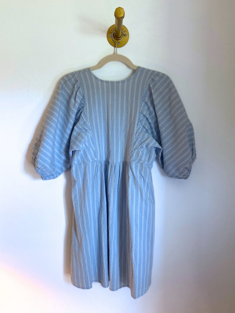 A New Day Blue Stripe Babydoll Dress 💙 | Puff Sleeve Mini (M) - Picture 2 of 3